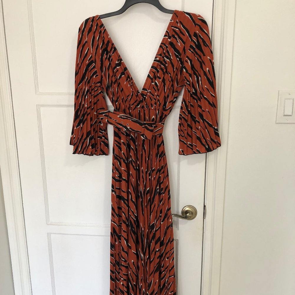 Rust Animal Print Floor Length Dress w/ Matching Belt